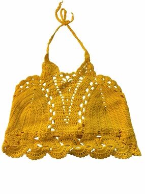 Hayden Yellow Crocheted Halter Top NWOT